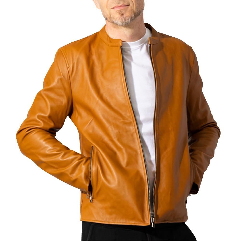 

LIUGOO Genuine Leather Single Rider Jacket LIUGOO SRS12B L Size Camel Men s верблюд