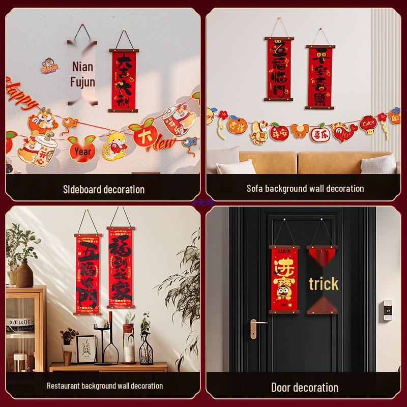 Chinese New Year Decor: Knot Pendants, Couplets, Fu Character Ornaments for Indoor Festivities and Living Room Atmosphere