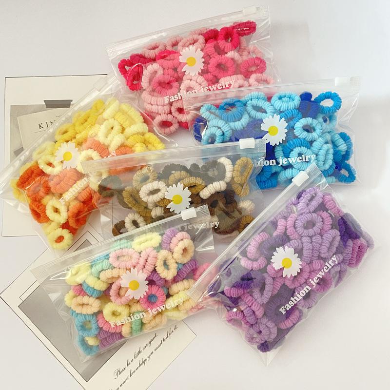 100PCS  Children's Candy Color Seamless High Elastic Headband Hair Loop Flower Small  Band High Hair Accessories.