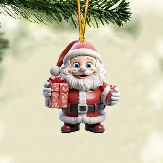 Ornament Moș Crăciun 2D Acrilic Desen Animat Moș Crăciun Ținând Cutie Cadou Ornament pentru Pom de Crăciun pentru Pom de Crăciun Decor de Casă de Sărbători