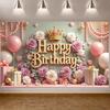 Rose Birthday Banner Gold Crown Celebration Backdrop Princess Birthday Background Golden Lettering Birthday Celebration Display