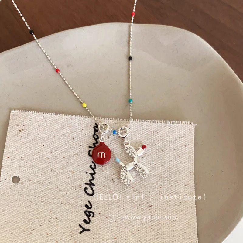 Cute cartoon balloon dog dopamine color necklace female niche high sense fashion versatile neck chain sweater chain