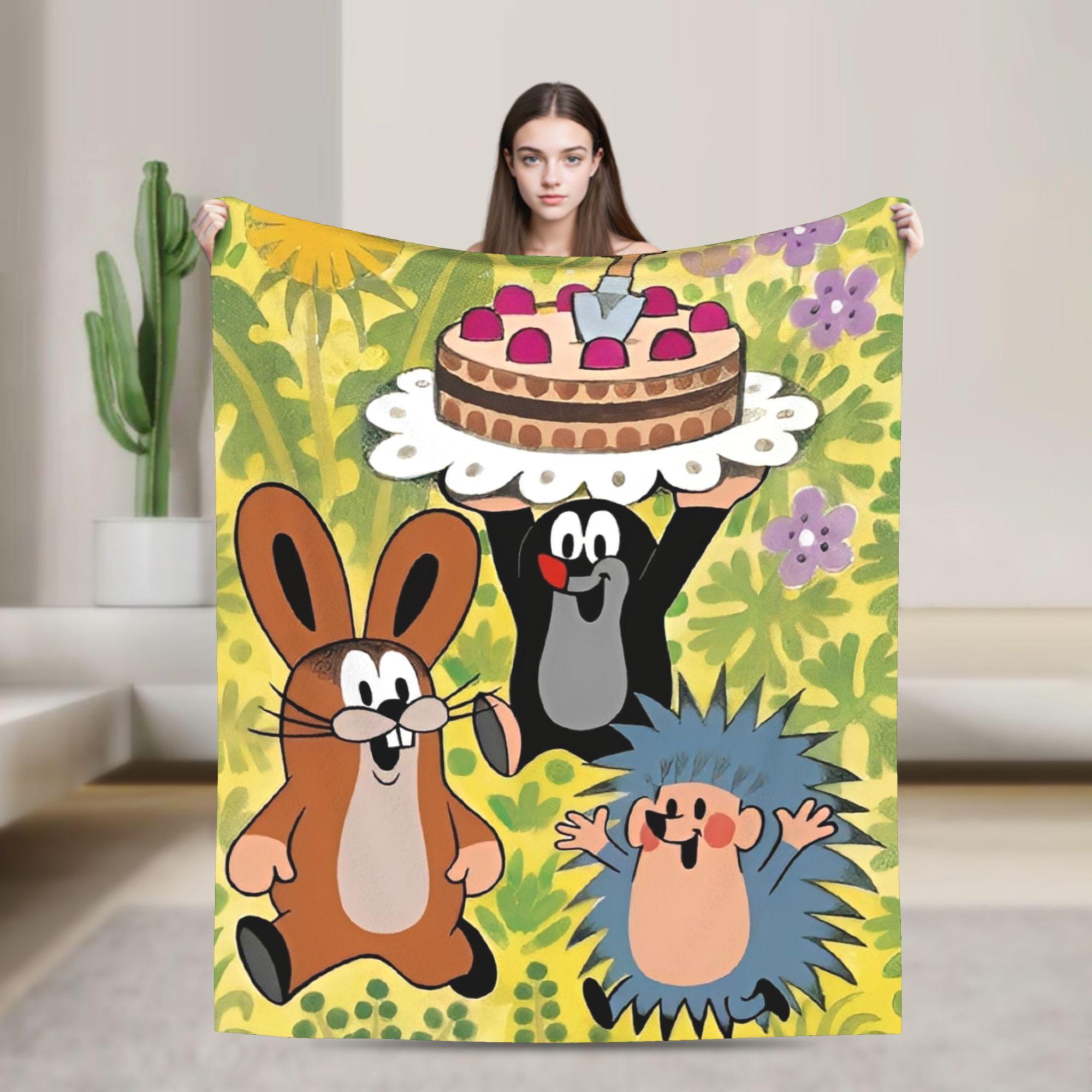 

The Little Mole Krtek Blankets Cartoon Floral Flannel Throw Blanket Bedspread Decoration Ultra-Soft Warm Multifunction Rug Piece 30x40in