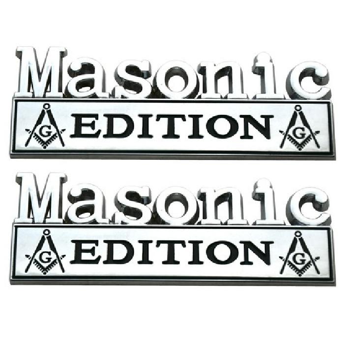 2pcs Masonic Edition Metal Emblem Car Badges 3D Sticker Decal Chrome Black