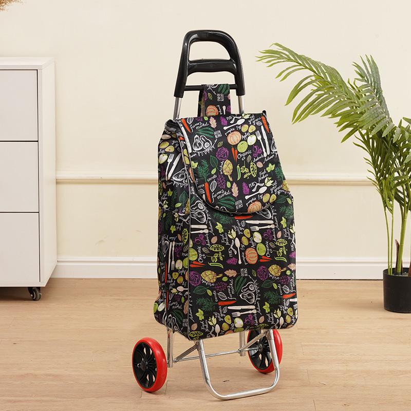 Portable Folding Trolley Cart for Seniors - Floral Pattern, Large Capacity for Grocery Shopping and Home Use
