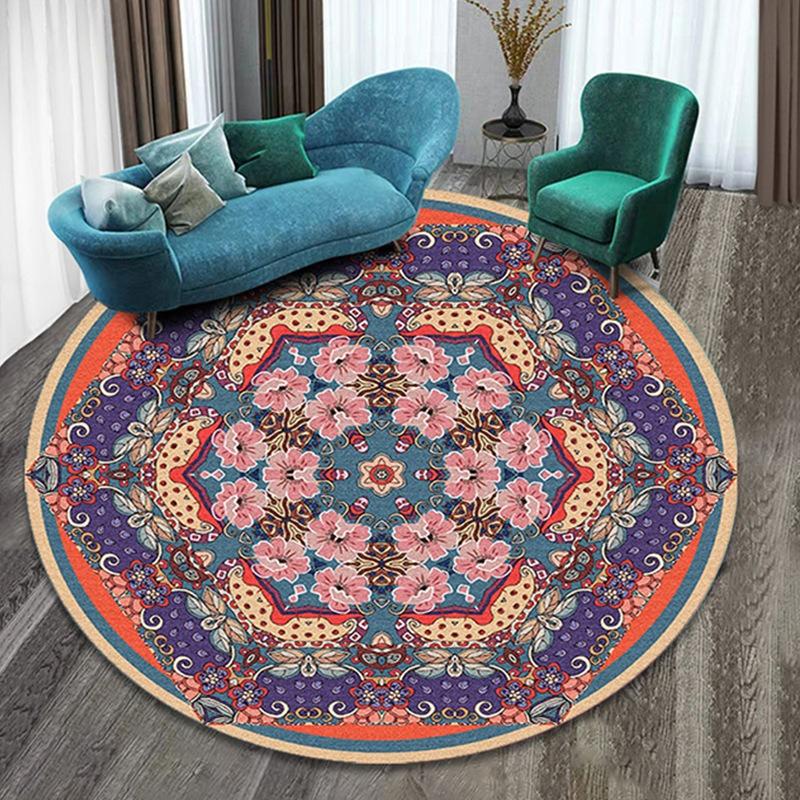 Crystal Round Boho Living Room Carpet Ethnic Style Full Cover Bedroom Study Floor Mat Home Rocking Chair Non-slip Carpet