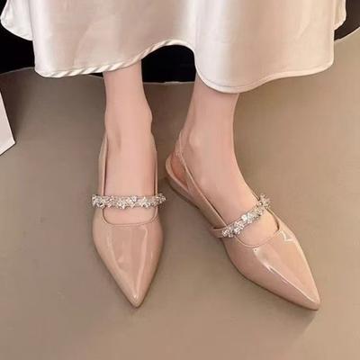 Chaussures Mary Jane plates à dos plat vides été 2025 jupe femme sandales à talon bas bout pointu bouche légère française