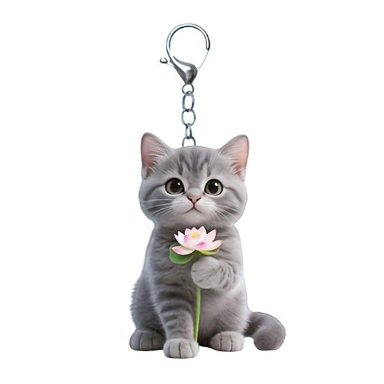 2Pcs Keychain 2D Cat Design Acrylic Charm Key Chain Backpacks Handbags Cars Decorative Pendant Accessories