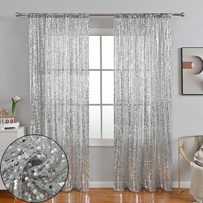 Cortinas Transparentes Decorativas con Bordados de Lentejuelas para Barra de Cortina