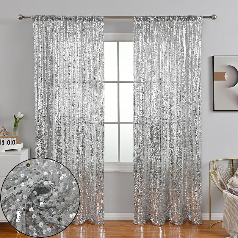 Broderade Paljett Genomskinliga Gardinstångsgardiner Dekorativa Gardiner
