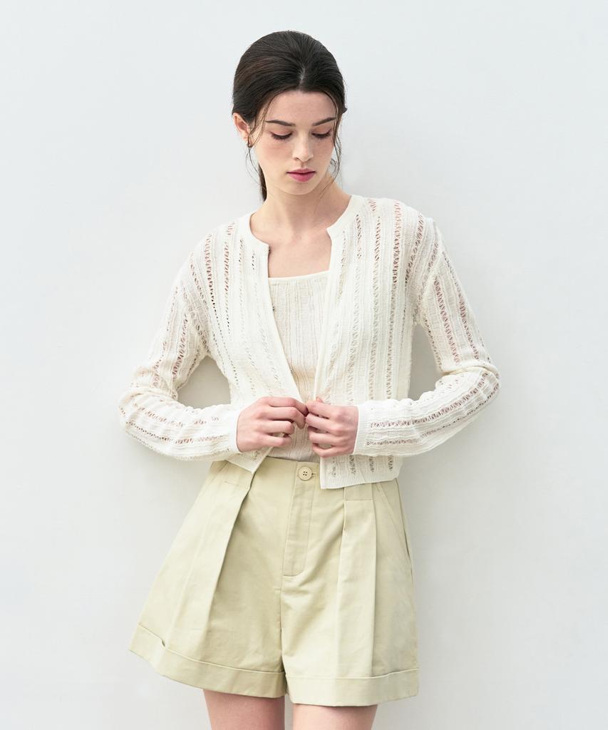 Basika Crochet Linen Hook Cardigan Set_3Color