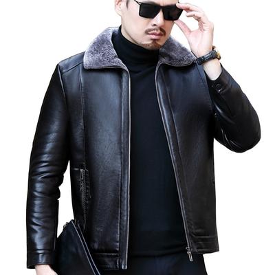 Lederjacke Herren Neues echtes Leder Wintersamt verdicktes Fell All-in-One-Herren-Schaffell-Lederjacke mittleren Alters Jacke Herrenbekleidung