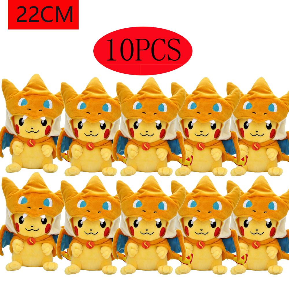 10pcs NEW Hot Pokemon Pikachu Cosplay Toy Charizard Snorlax Garchomp Tyranitar Hydreigon Anime Eevee Lapras Stuffed Plush Doll