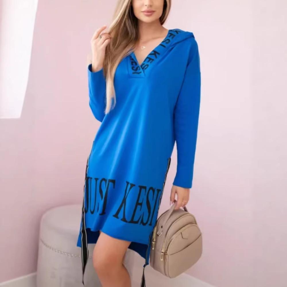 Women's Hooded Letter Print Sweatshirt Dress Long Sleeve Casual Mini Dress