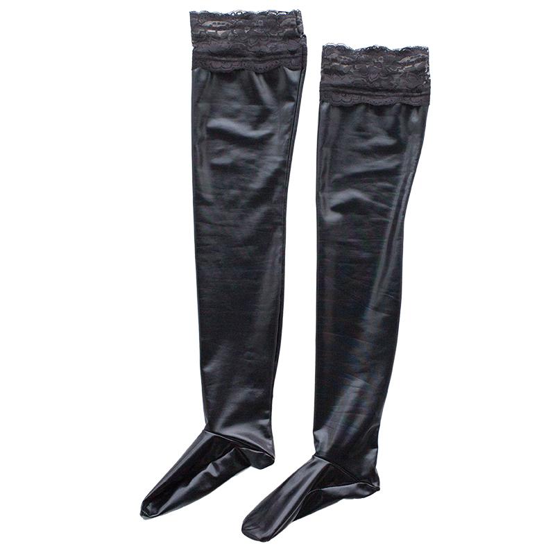 Plus Size Lace Top Silicone Hold Up Thigh High Stockings Women Sexy Faux Leather Party Medias Anime Cosplay Nightclub Lingerie