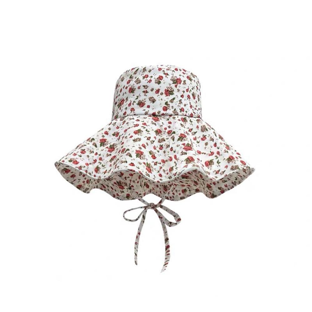 Fashion Floral Fisherman Hat Adjustable Large Brim Sunscreen Hat Foldable Sweet Sun Cap Beach