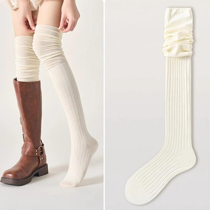 

Women Knitted Long Socks Cashmere for Women Boot Wool Thigh Stocking Casual Cotton Over Knee-High Fluffy Female Long Knee Sock One Size белый