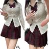 Slimming White Hot Girl Shirt & Plaid School Skirt Set: Genuine Student Style with Pure, Desired Aesthetics