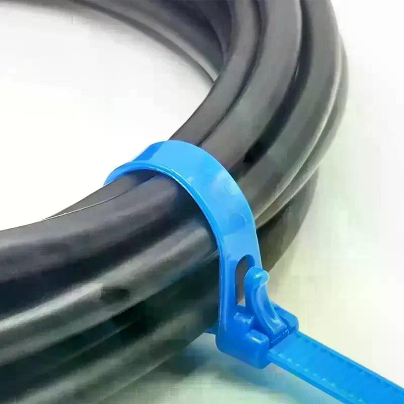 100 Stück abnehmbare Kabelbinder, farbige Kunststoffe, wiederverwendbare Kabelbinder, Nylon-Schlaufenwickel, Reißverschluss, T-Typ-Kabelbinder, Drahtverband