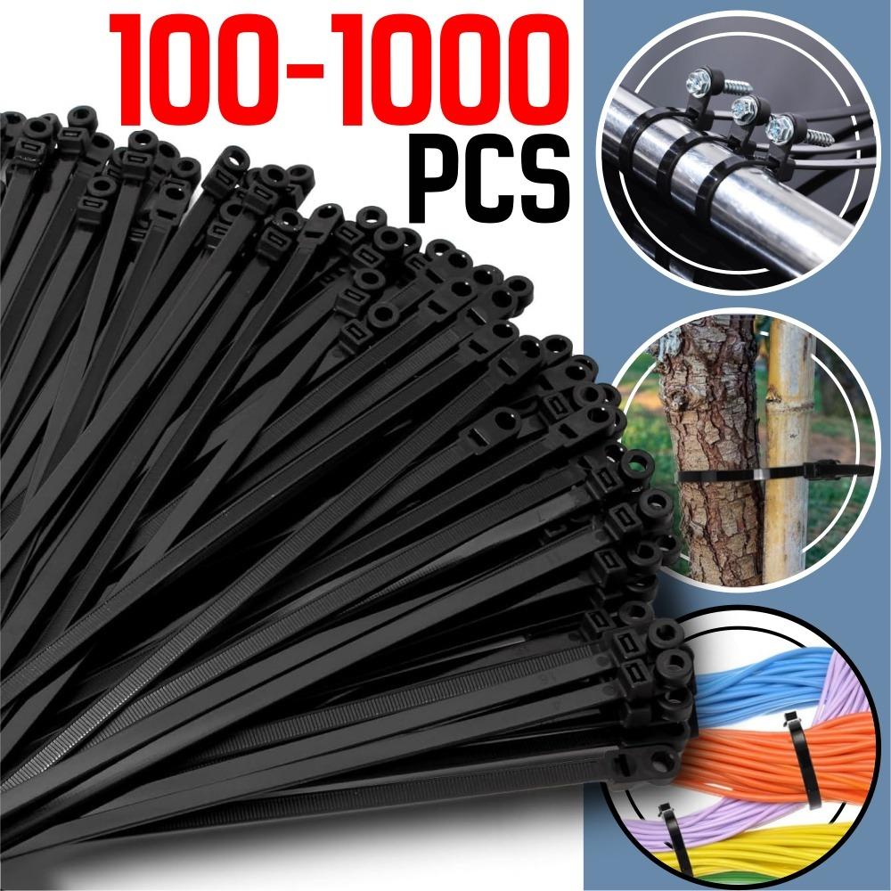 100-1000PCS Screw Hole Cable Ties Heavy Duty Adjustable Self-locking Nylon Cable Ties DIY Office Cables Wire Fasten Organizer