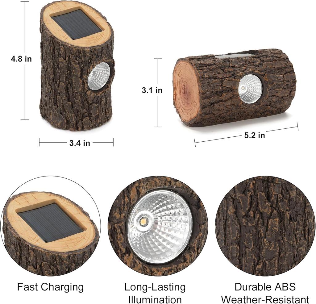 2 Pack Solar Tree Stump Lights Outdoor Waterproof LED Garden Decor for Patio, Yard Art Birthday Gift for Women Mom