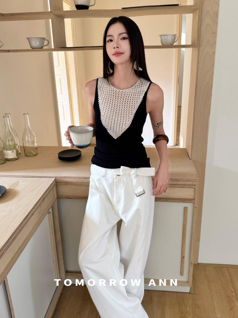 ANN2026 Crochet Patchwork Color Block Vest Medium