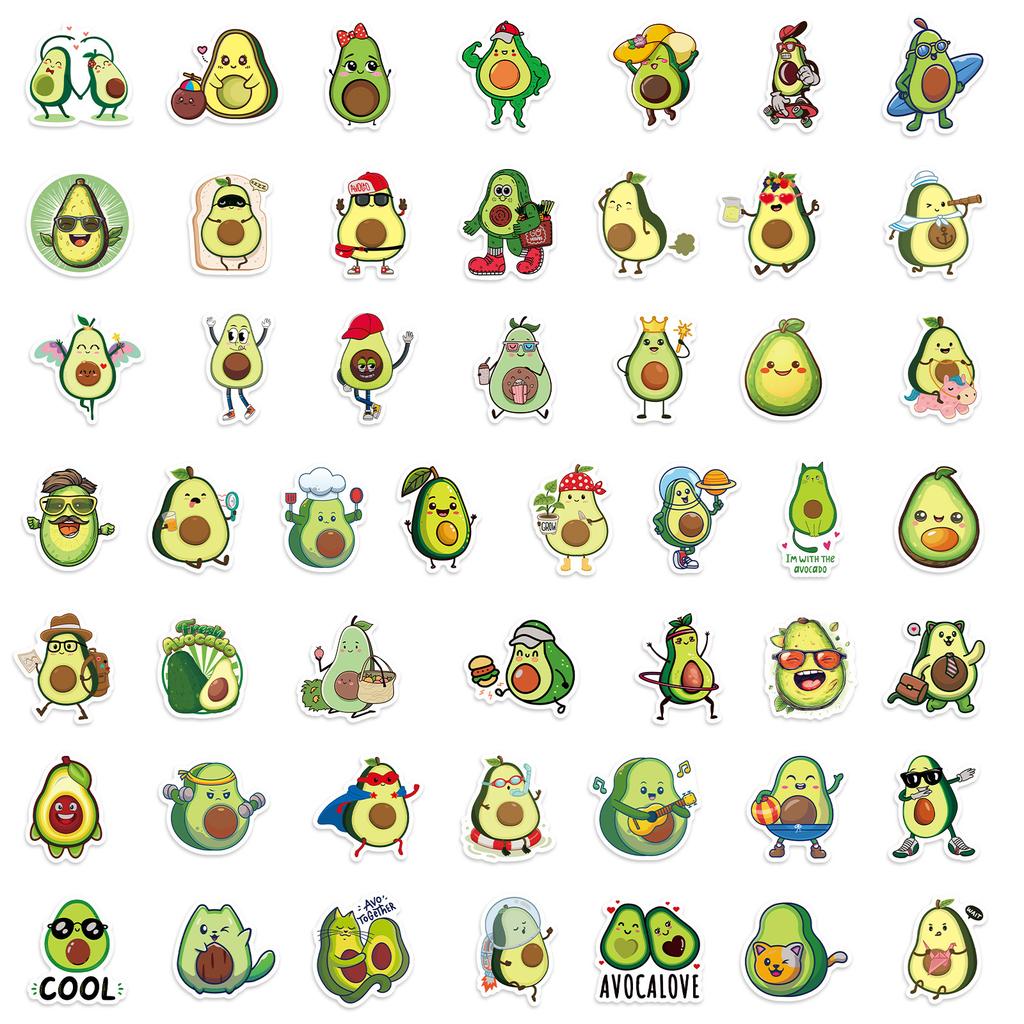100 Bright Green Cute Avocado Stickers DIY Mobile Phone Case Refrigerator Skateboard Decoration Stickers
