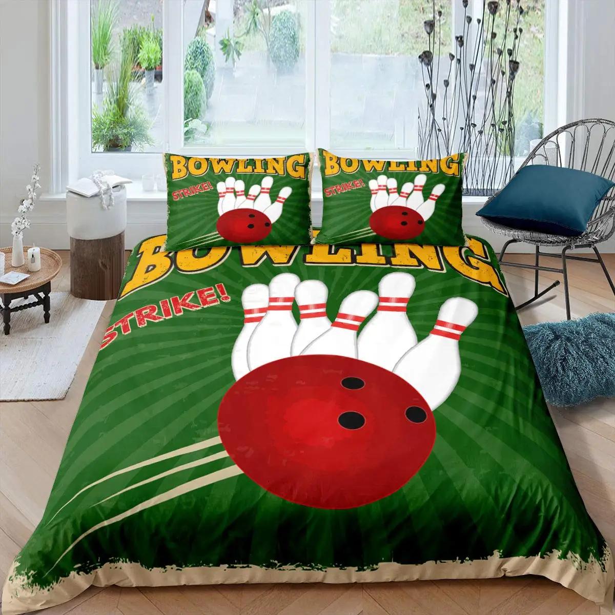 

Men Bowling King Quen Soft Duvet Cover Sports Competion Beding Set Bal Games Stary Sky Warm Comforter Cover Polyester Comfortable Quilt Cover 120*200cm Single
