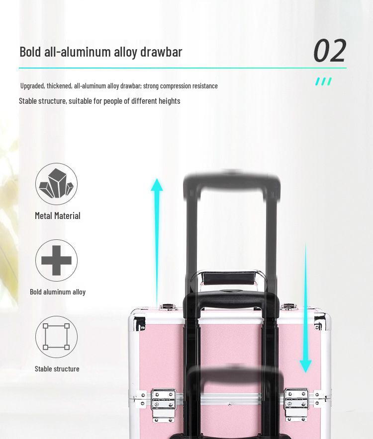 Portable Professional Makeup Case with Trolley, Lockable, Large Capacity for On-Site Beauty, Manicure, Microblading
