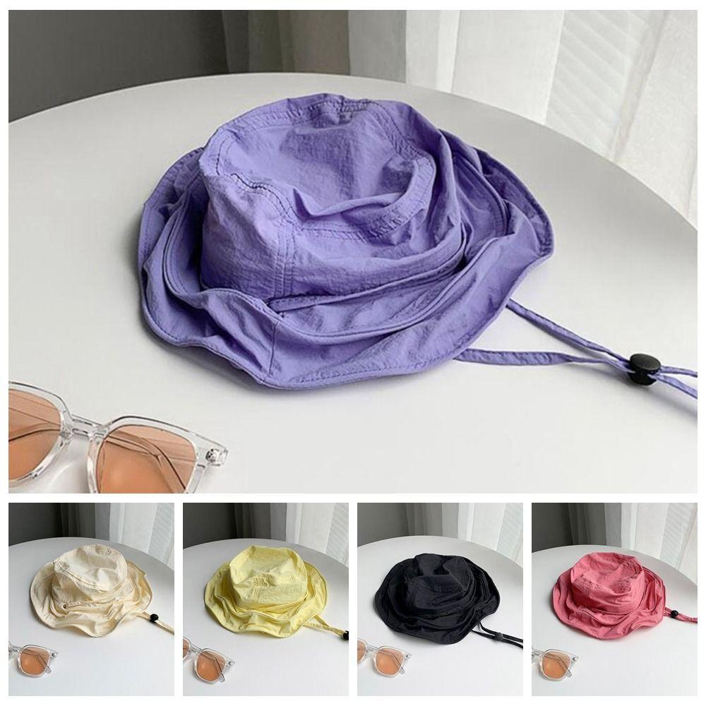 Pleasantly Cool Sunshade Bucket Hat Windproof Rope Foldable Basin Cap  Travel