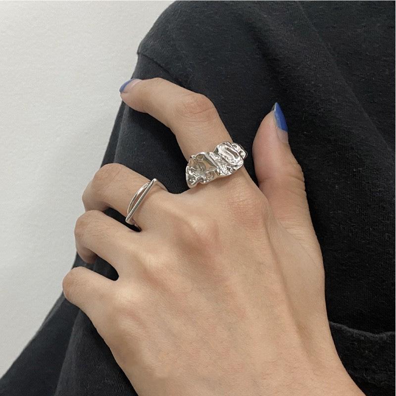 Korean Style S925 Silver Plated Irregular Double Layer Open Finger Ring for Women