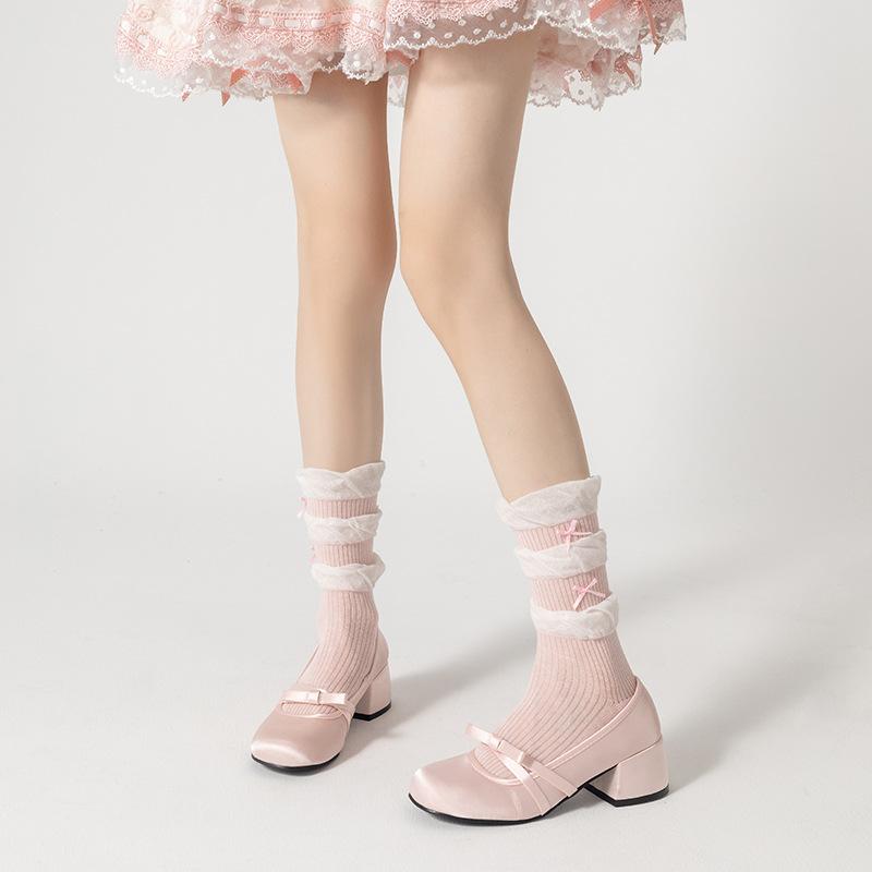Female Summer Thin Double Layer Pile Pile Pleats Sweet Candy Color In The Tube Socks