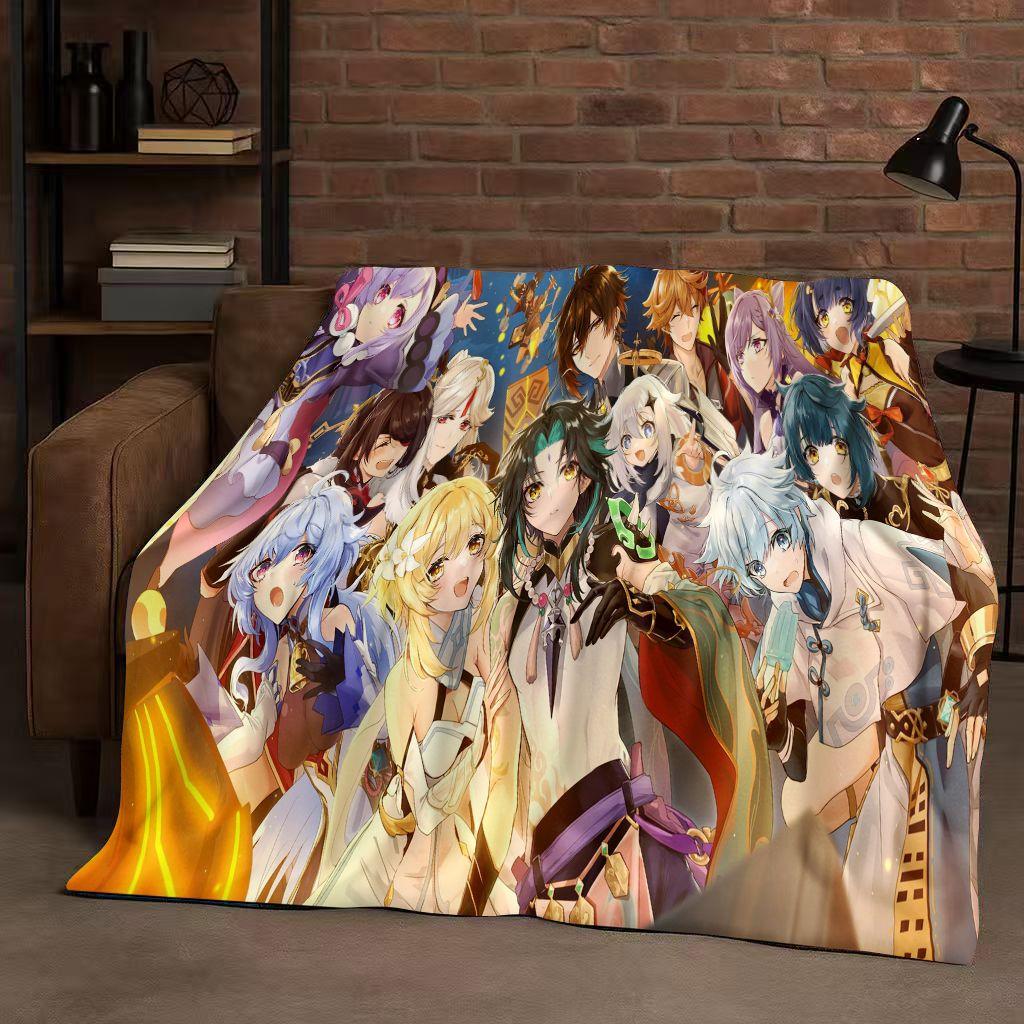 3D Genshin Impact Game Cartoon Flannel Blanket,Ultra Soft Warm Plush Throw for Home Bedroom Bed Sofa Cover Picnic Girl Gift