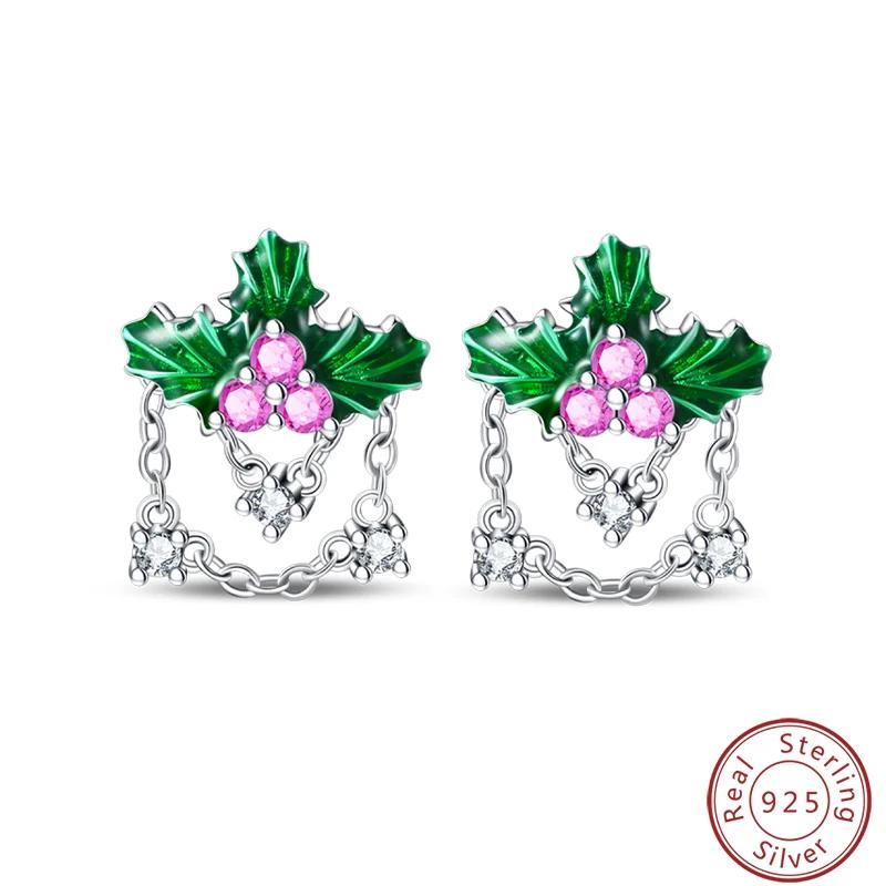 Women's Romantic 925 Silver Snowflake Star Shining Zircon Christmas Winter Earrings Fit Wedding Party Exquisite Jewelry