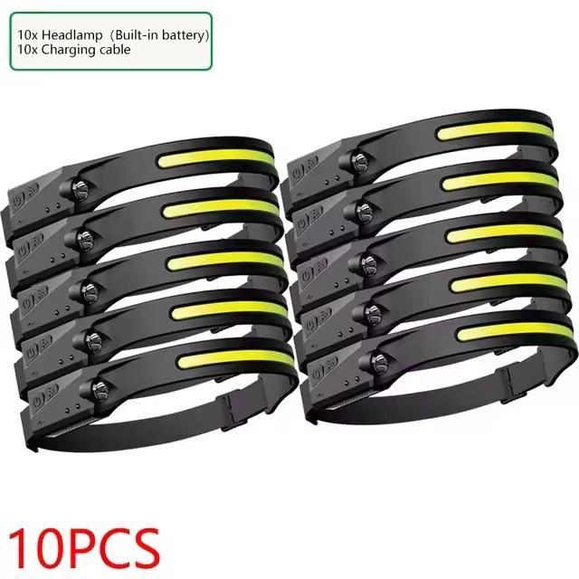 1~20Pack Headlamp USB Rechargeable LED Sensor Flashlight XPE+COB Torch Camping Waterproof Headlight for Fishing Lantern