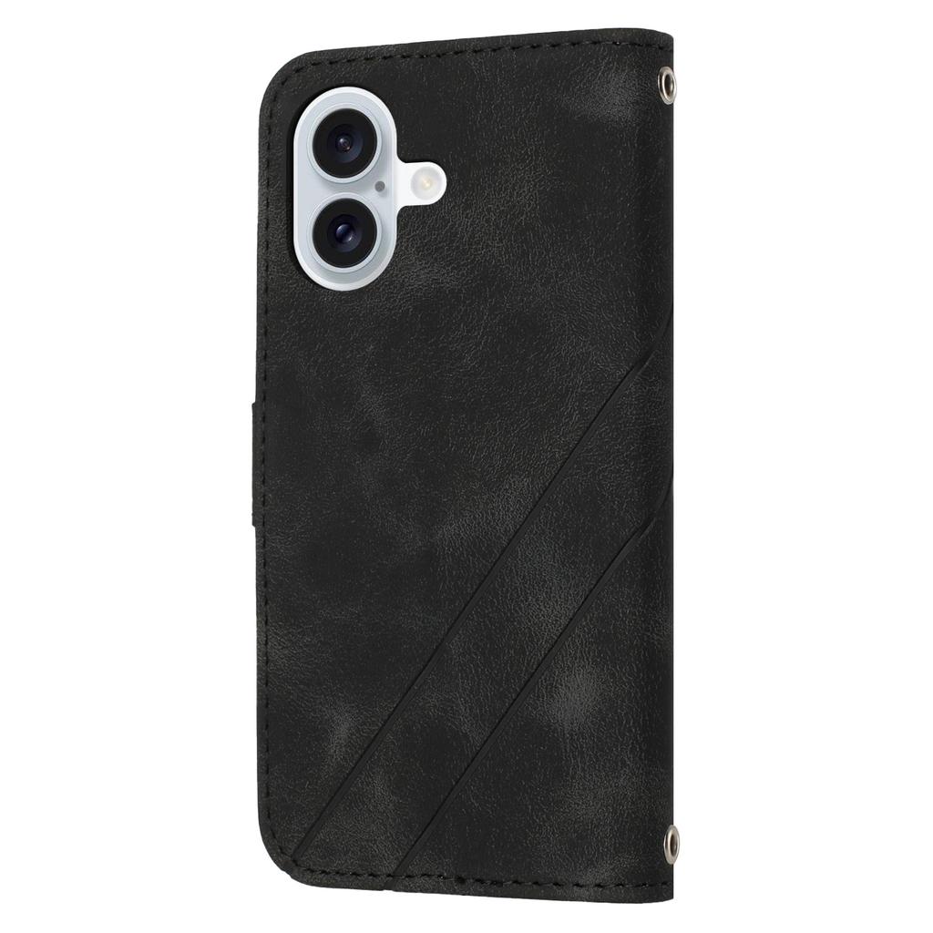 For iPhone 17 Case Imprinted Line Leather Phone Cover with Handy Strap
