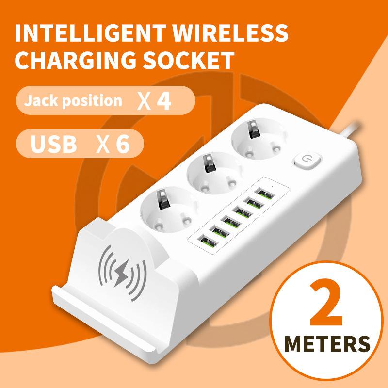 European Standard Mobile Phone Wireless Charging Strip Plug with Cable USB Socket Russian Plug Board PD Multi Socket