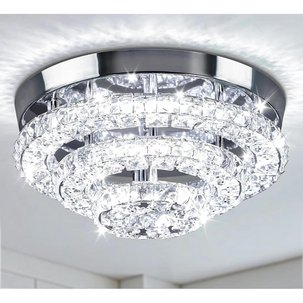11,8 Zoll Kristall-Kronleuchter Moderne Kristall-Deckenleuchte LED-Kronleuchter Halb-Einbau-Kronleuchter Kaltweiß