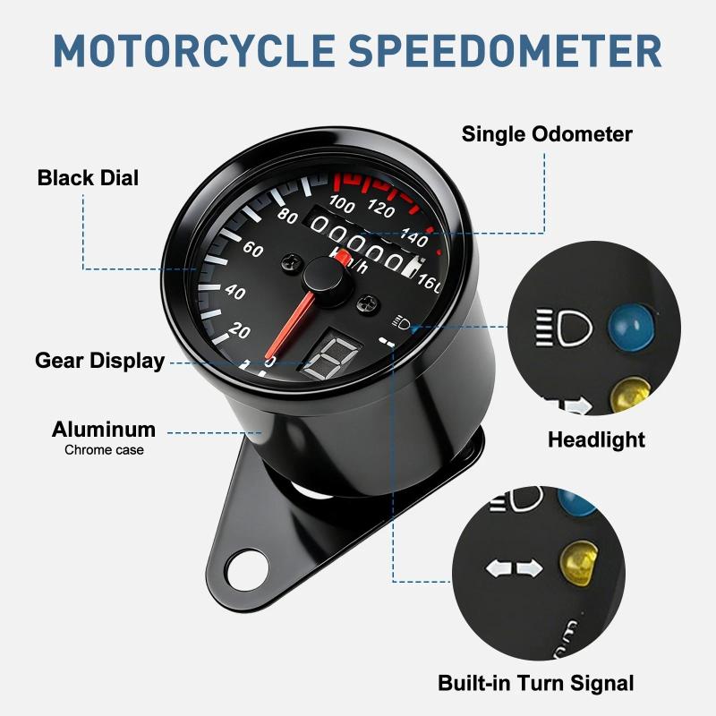 Motorcycle Universal Cafe Racer Speedometer Odometer Gauge Instrument With Led Indicator