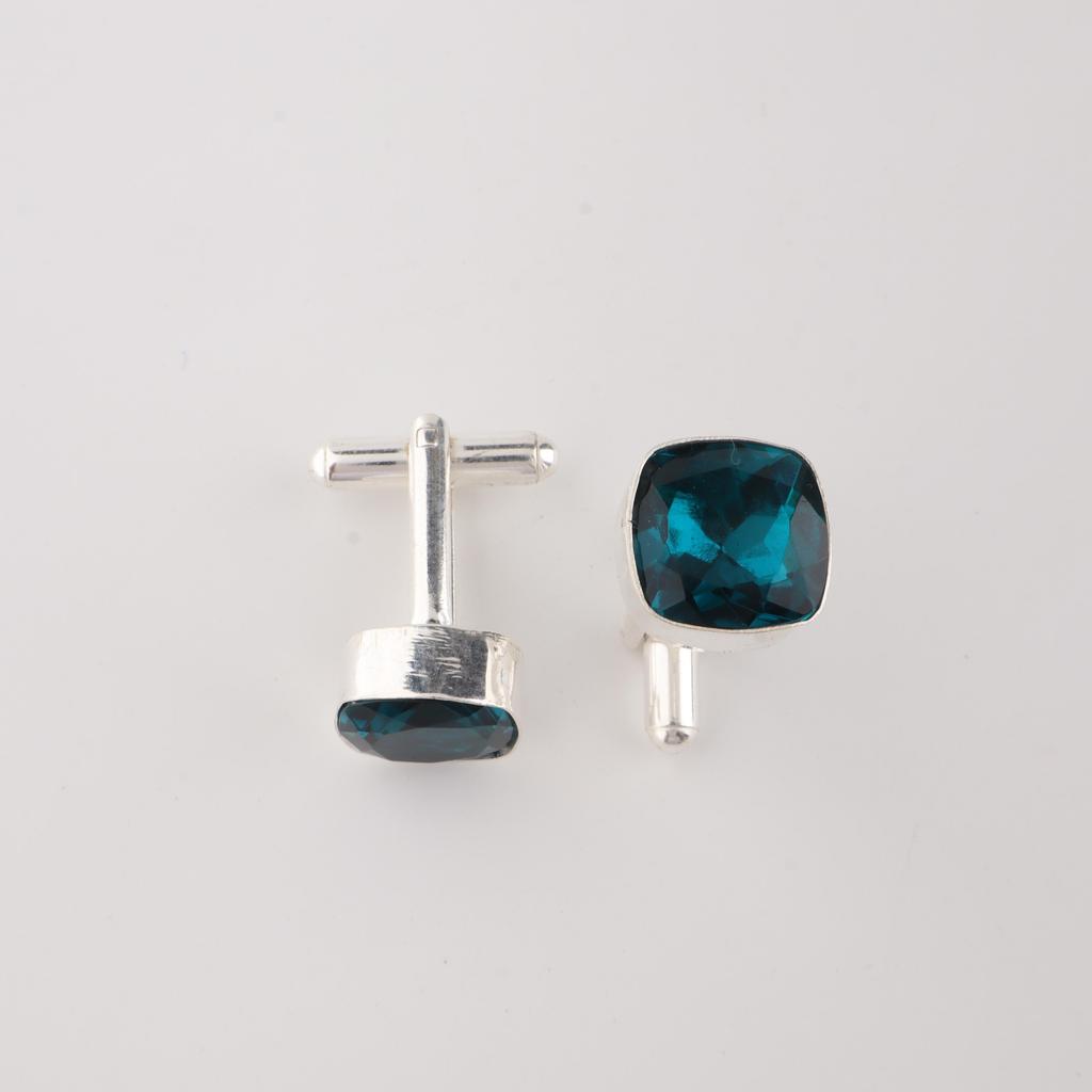 Apatite Cushion Cut Gemstone Silver Cufflink, 925 Sterling Handmade Gemstone Jewelry, Cufflink For Men's, Christmas Gifts CL-9-2