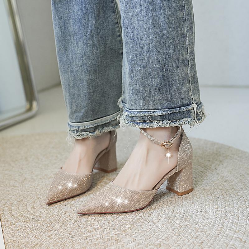 Fashion 2024 New Selling Womens Shoes Fashion Baotou Sandals Elegant Pointed All-match Solid Color Dress Party Women's High Heel Sandals