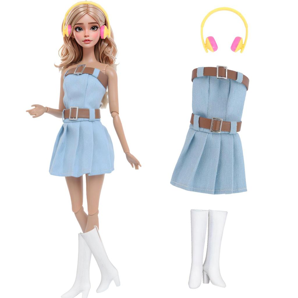 Fashion Doll Dress and Accessories for 30cm Doll 11.5'' Girl Doll Mini Gown with Cute Crown Handbag Shoes Boots Kids Toy Gift