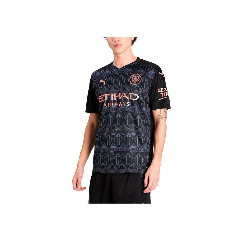 Puma Manchester City Football Club Away Color Block Sports T-Shirt Men Tops Black 757065-02