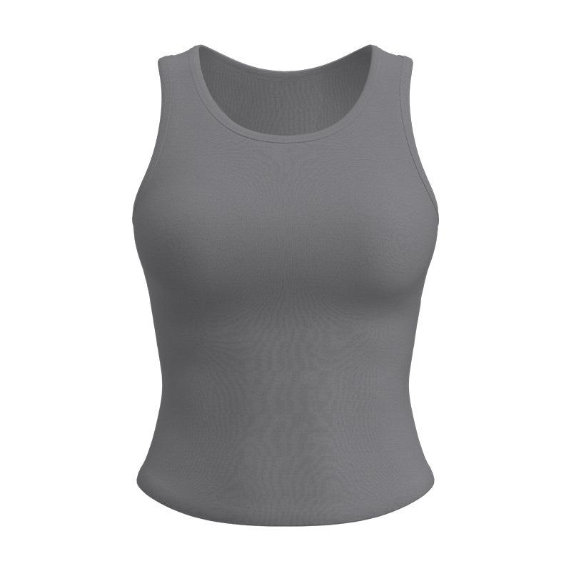 Peach Yoga Tank Top with Built-in Bra: High Elastic, Fixed Cups, Tight-Fitting, Anti-Exposure, Non-Shifting, Round Neck Sports Tank.
