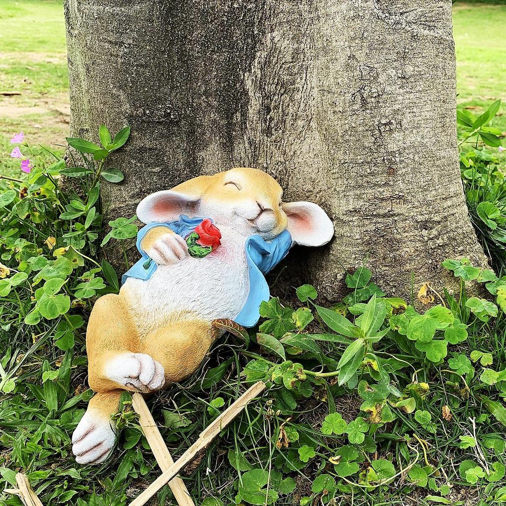 iRonrain Garden Rabbit Statue, Fantasy Bunny Outdoor Art Decoration Thanksgiving Day Animal Figurine Decoration, Garden Lawn Indoor Sculpture Christma