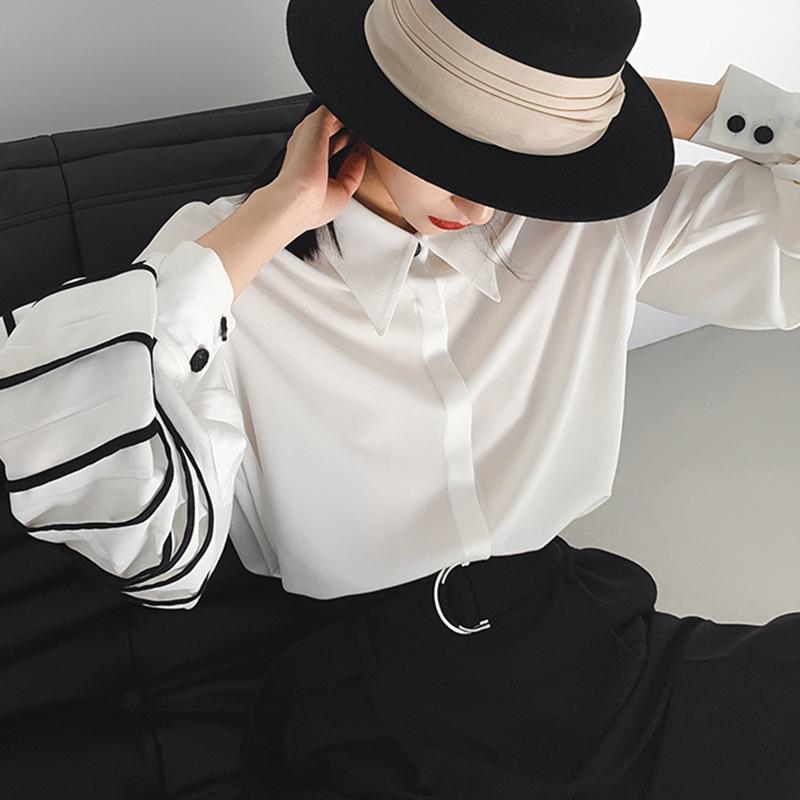 2025 Spring Korean Puff Sleeve Pleated Single-Breasted Loose Commuter Women's Shirt