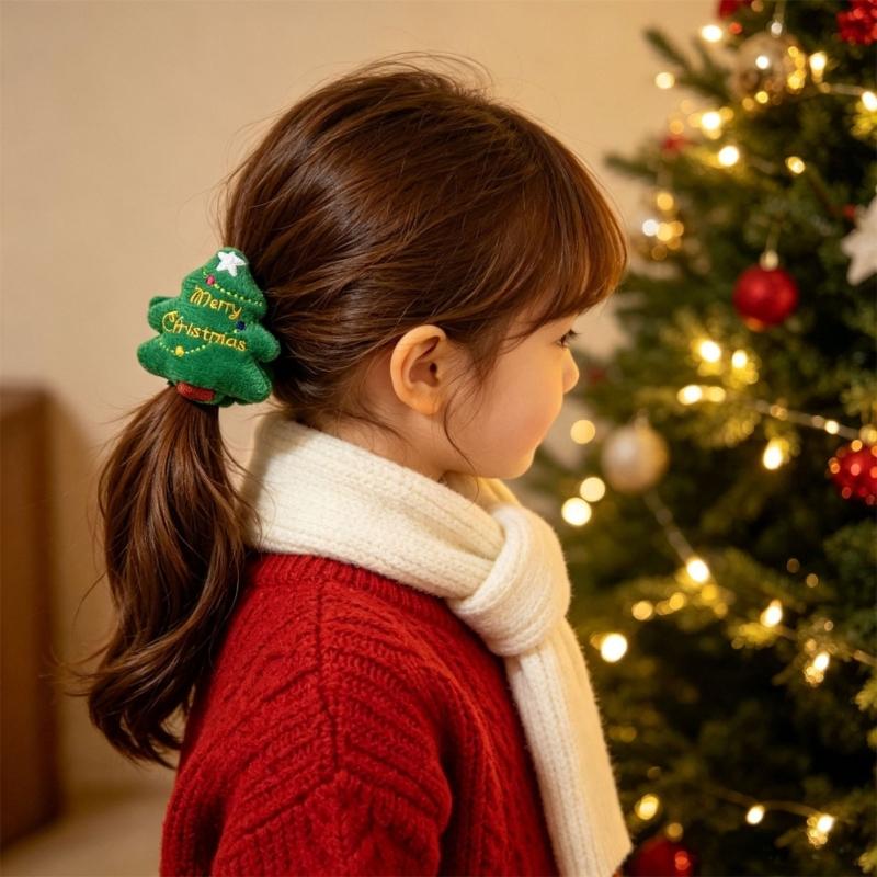 Holiday Hair Scrunchie Velvety Christmas Hair Tie with Plush Top for Christmas Party, Family Photos and Festival Styling