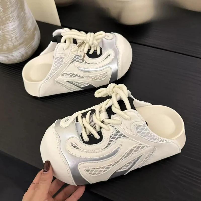 Fashion Flats Women's Slippers Lace Up Platform Mules Shoes Slingback Woman Sandals Summer 2025 Designer Flip Flops Cozy Zapatos Mujer