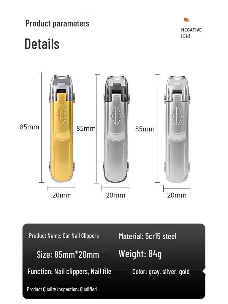 Anti-Splash Stainless Steel Nail Clipper with Large Opening and Car Bionic Design