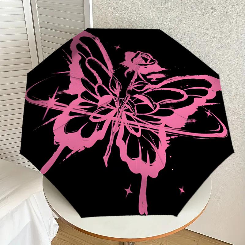 

1pc Pink Butterfly Rose Design Umbrella with Plastic Handle,Suitable for All Seasons Home Travel Outdoor UmbrellaDD1039